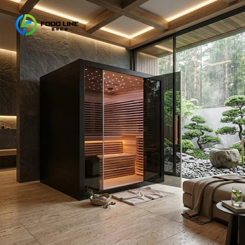 럭셔리 실내 적외선 사우나룸, 풀 글래스 전면 블랙 디 - Spa Wellness Design 리뷰 및 가격